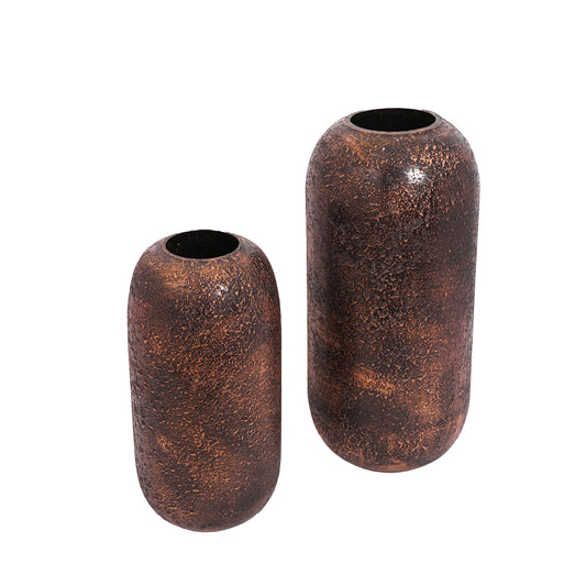 Amber Gilt black copper glass vase set by Navakrti with earthy brown and gold tones