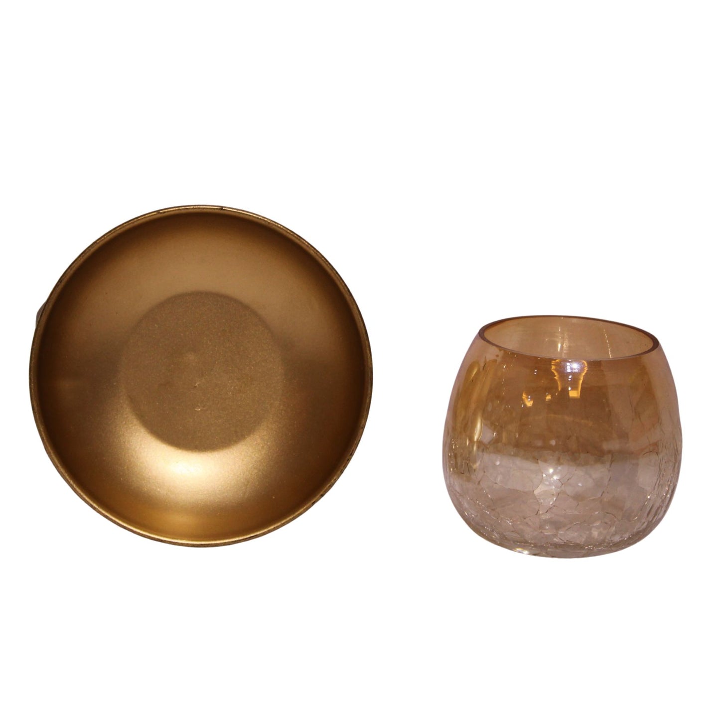 Navakrti Lotus Tealight Candle Holder with Glass Votive | Antique Gold Metal Lotus Petal Design | Fold Foiling Decorative Table Décor | Festive Diwali Candle Stand