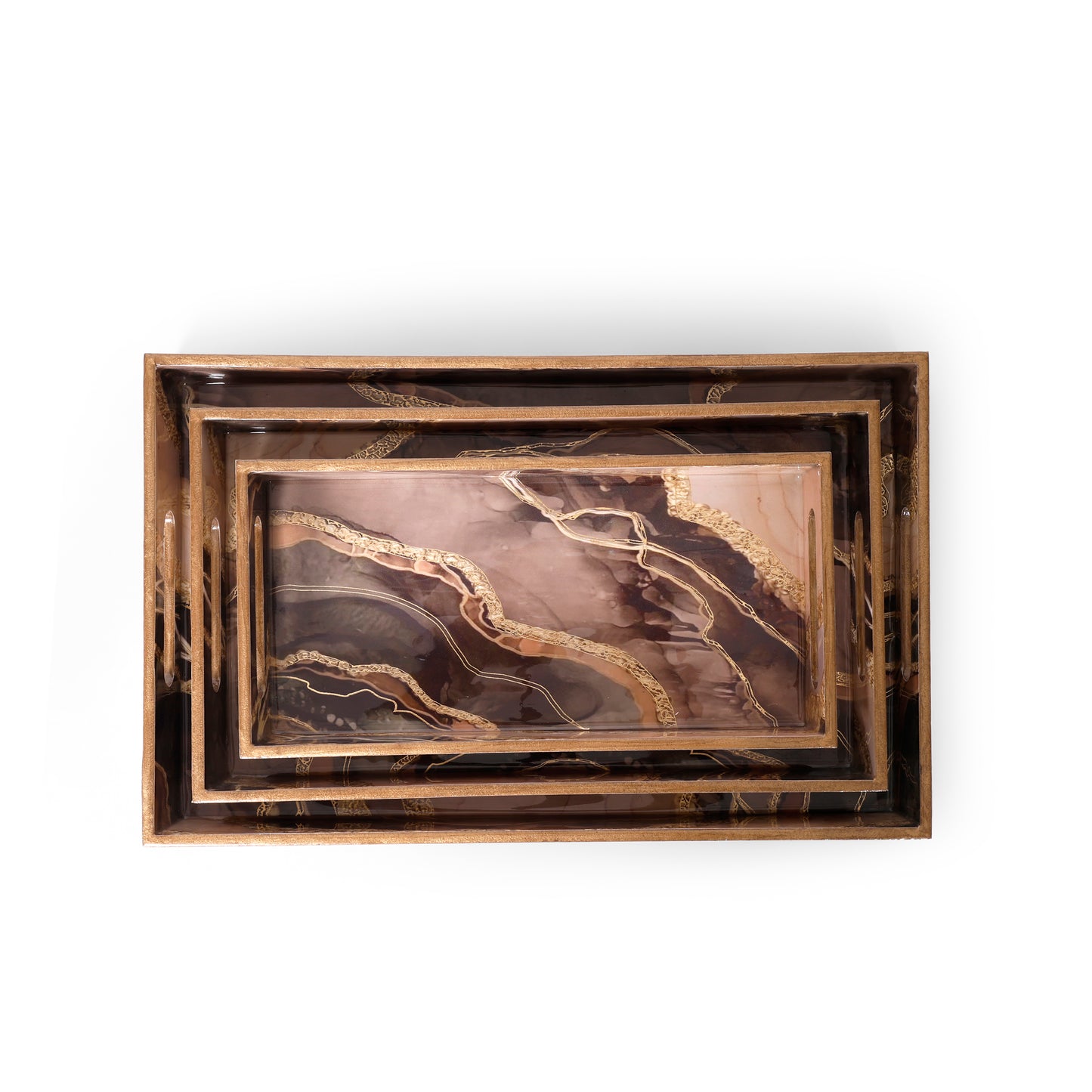 Marble Effect Printed Resin Wooden Serving Tray Set of 3