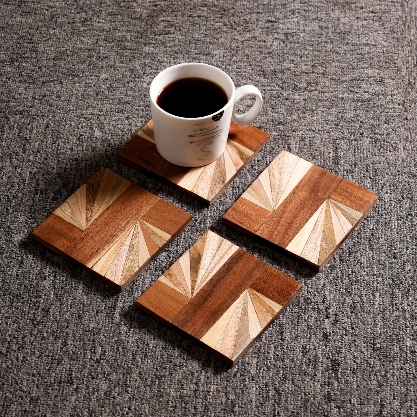 Navakrti Decor Dual Sunray Inlay Wooden MDF Coaster (10 × 10 cm)