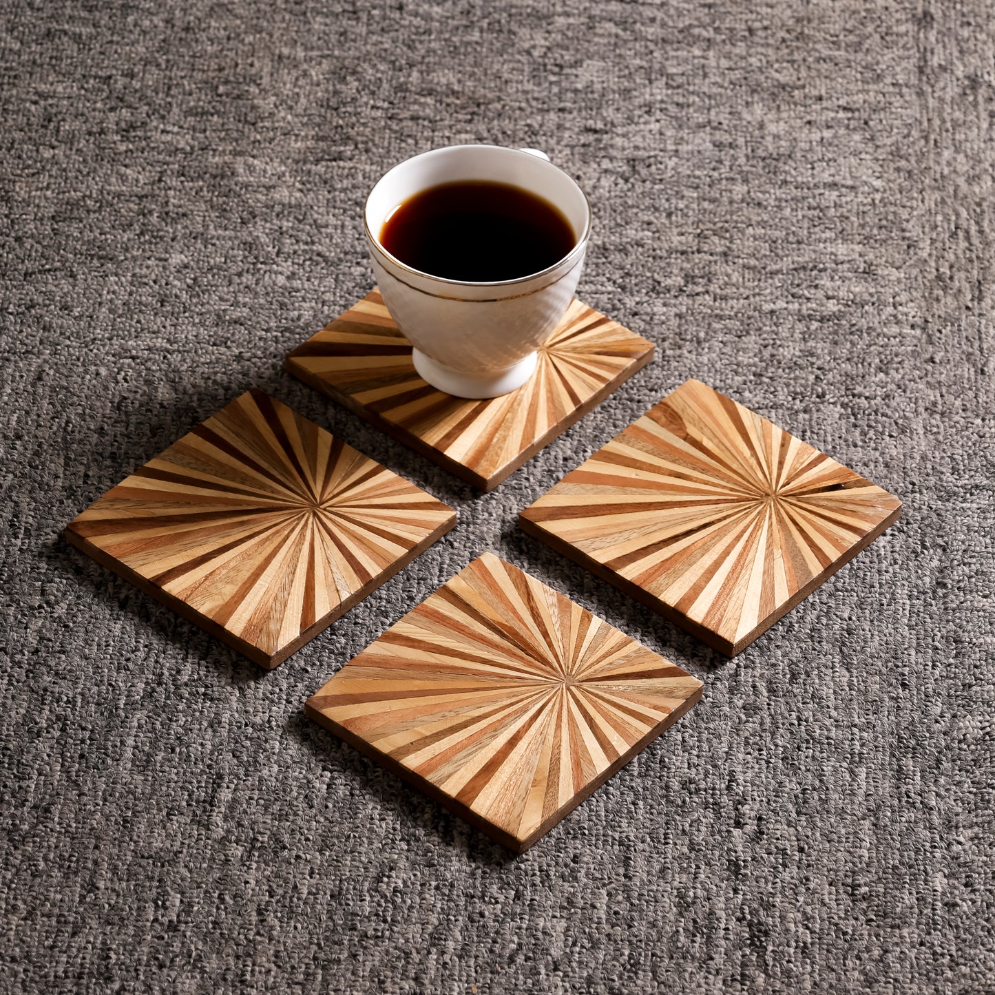 Sunburst Inlay Wooden MDF Coaster (10 × 10 cm) | Navakrti Decor