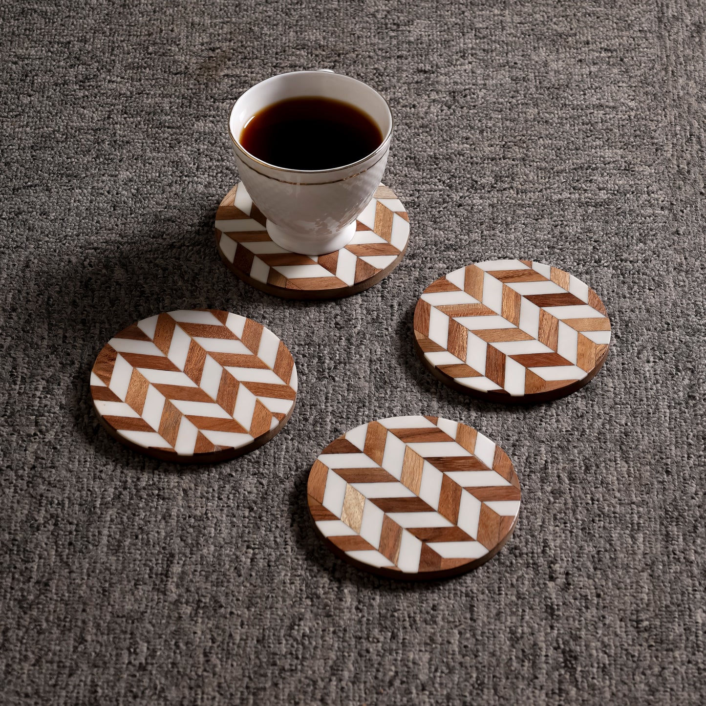 Wooden & Resin Geometric Coasters Handcrafted MDF Coaster Set (10 × 10 cm)