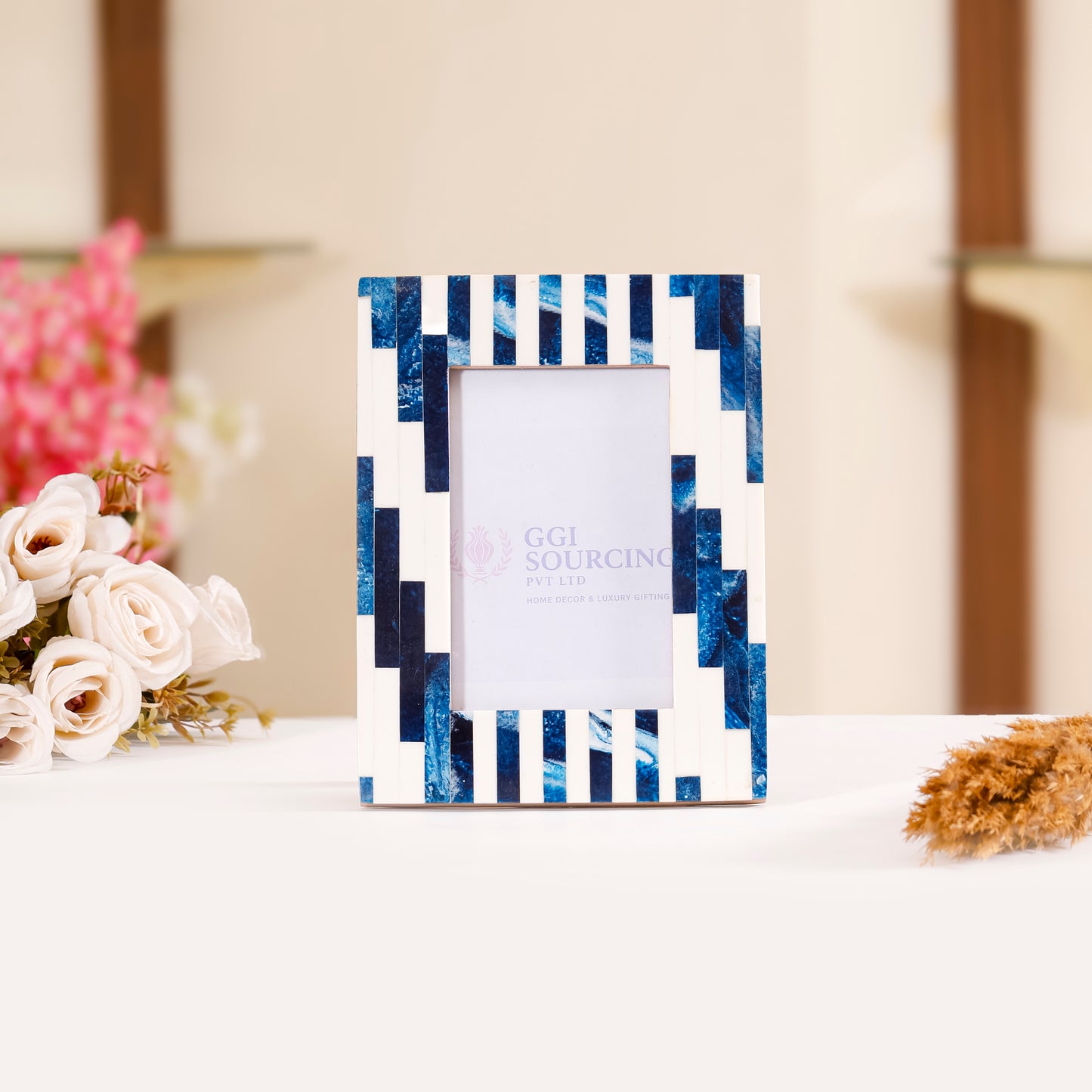 BlueStripe Resin-Coated Photo Frame – 4 × 6 Inch | Navakrti Decor