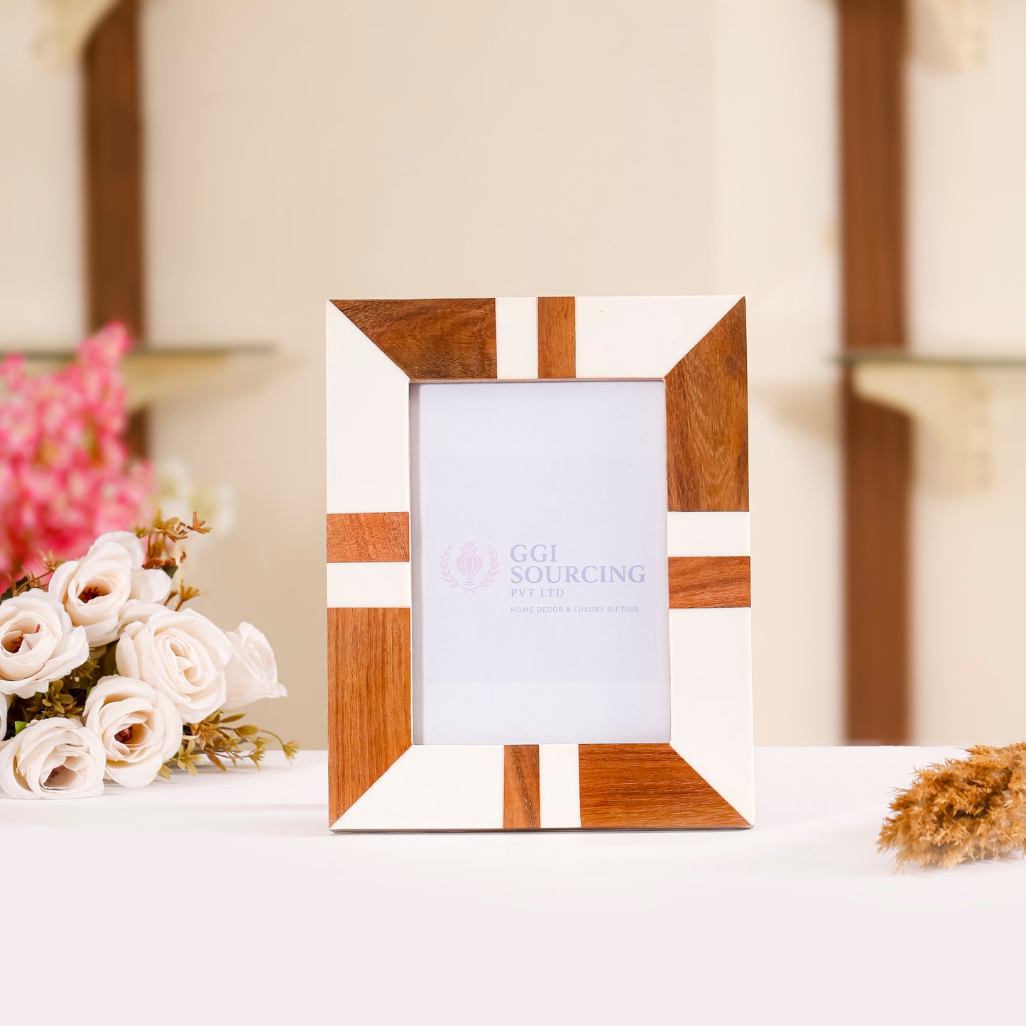 Woodline Ivory Resin-Coated Photo Frame 5 × 7 Inch | Navakrti Decor