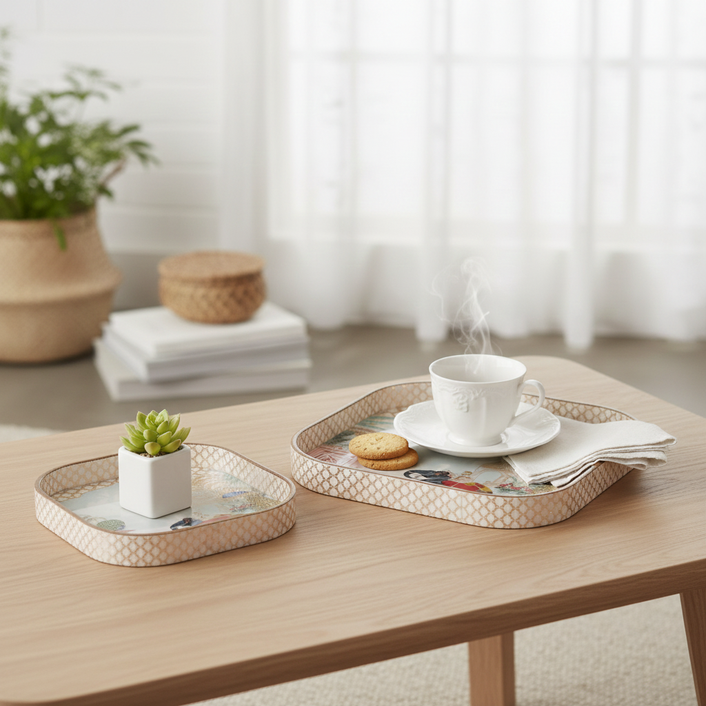 Royal Elephant Printed Resin Wooden Serving Tray Set of 2