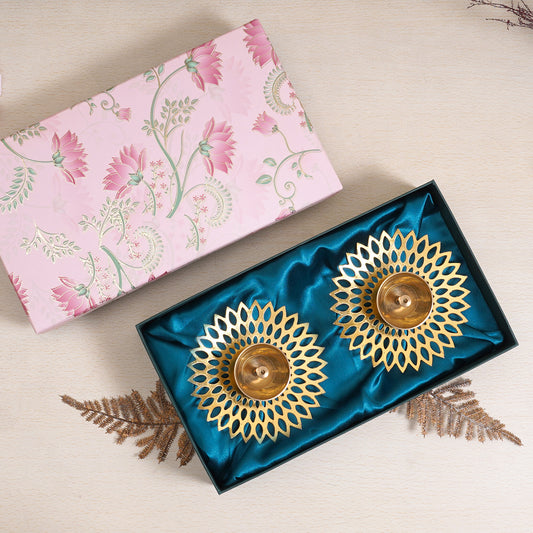 Golden Lotus Diya Set