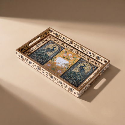 Navakriti Decor Royal Peacock & Elephant Floral Nesting Tray Set of 3