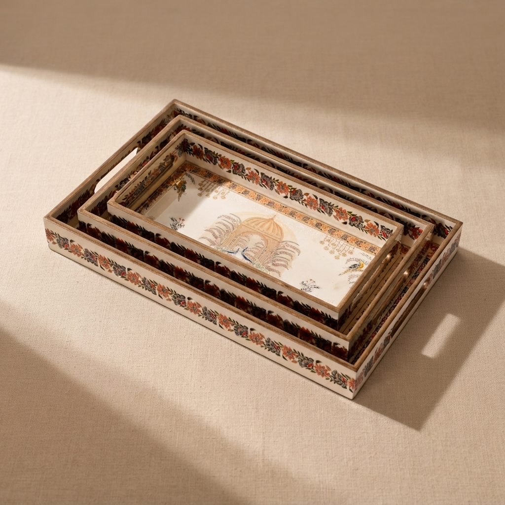 Navakriti Decor Royal Palace & Floral Nesting Tray Set of 3
