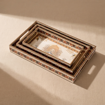 Navakriti Decor Royal Palace & Floral Nesting Tray Set of 3