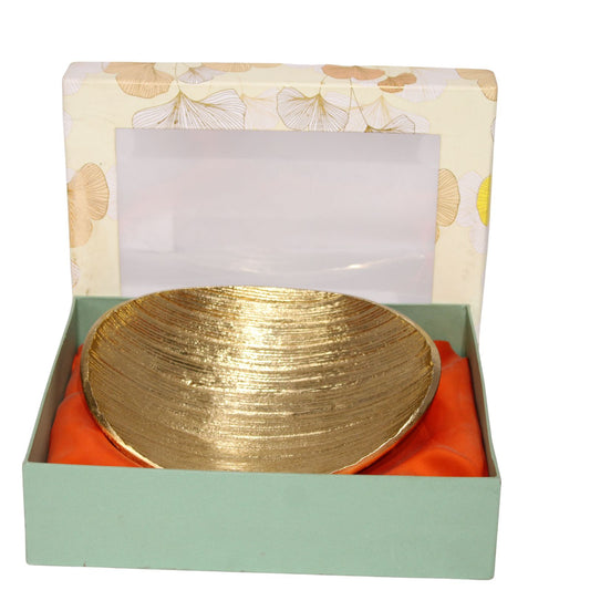 Navakrti Gold Aluminum Casting Oval Serving Platter with Gift Box | Luxury Coffee Table & Dining Table Decorative Bowl | 19.5x14x5.5 cm