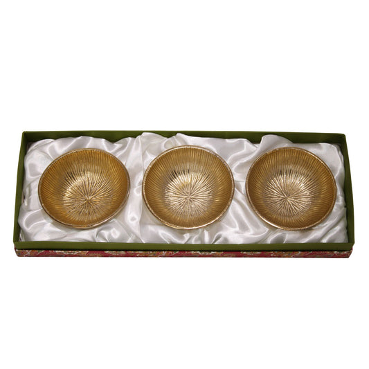 Navakrti Gold Toned Metal Serving Bowl Set of 3 | Aluminium Decorative Dry Fruit Bowls | Luxury Table Décor & Gift Set