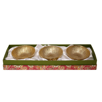 Navakrti Gold Toned Metal Serving Bowl Set of 3 | Aluminium Decorative Dry Fruit Bowls | Luxury Table Décor & Gift Set