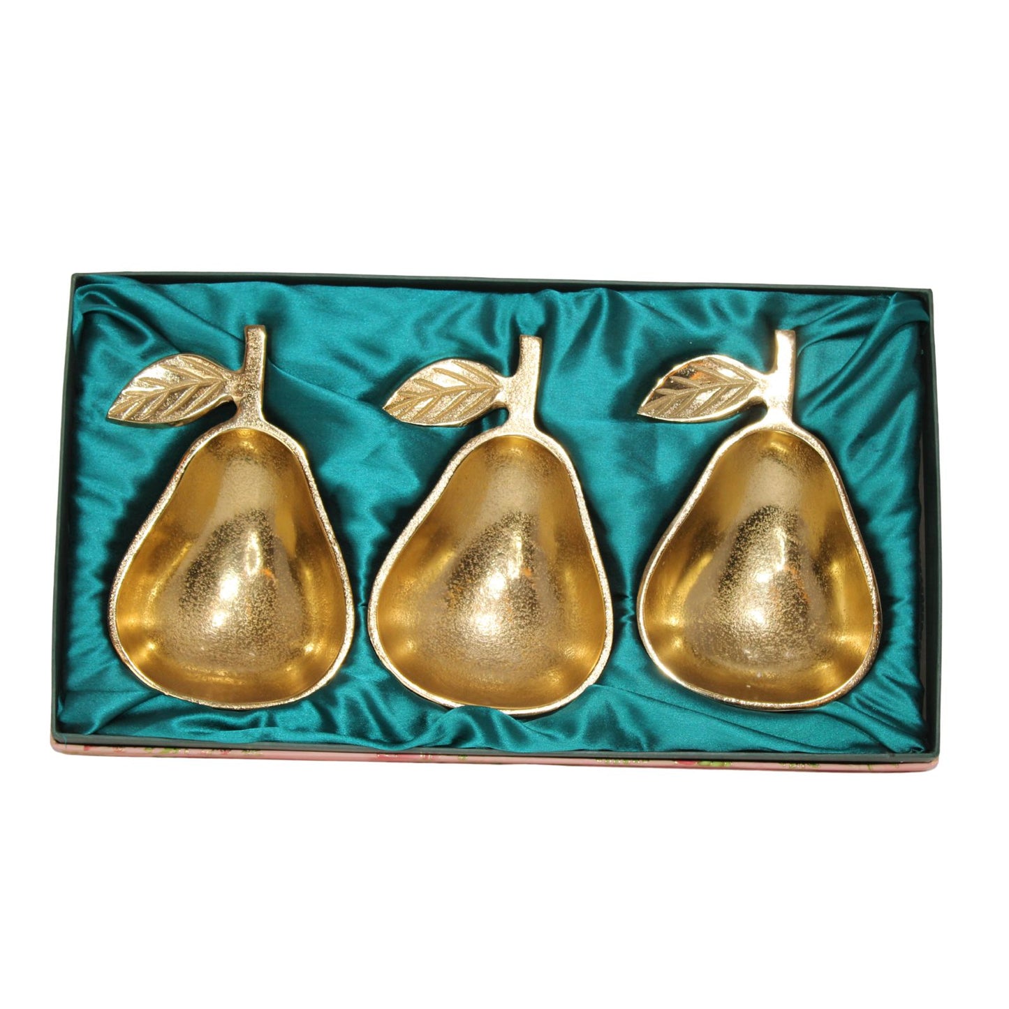 Navakrti Gold Toned Pear Shape Serving Bowls Set of 3 | Aluminum Decorative Dry Fruit & Snacks Serving Platter with Gift Box