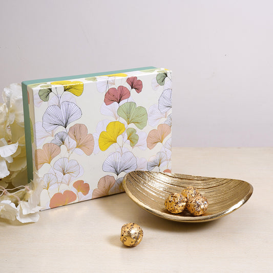 Navakrti Gold Aluminum Casting Oval Serving Platter with Gift Box