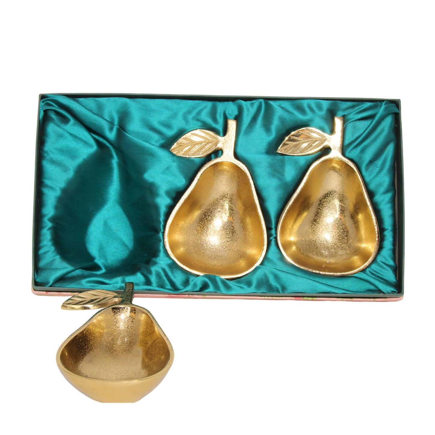 Navakrti Gold Toned Pear Shape Serving Bowls Set of 3 | Aluminum Decorative Dry Fruit & Snacks Serving Platter with Gift Box