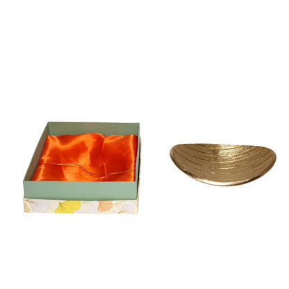 Navakrti Gold Aluminum Casting Oval Serving Platter with Gift Box | Luxury Coffee Table & Dining Table Decorative Bowl | 19.5x14x5.5 cm