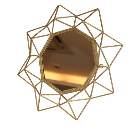 Navakrti Gold Geometric Starburst Metal Wall Mirror | Modern Decorative Wall Mirror for Living Room, Bedroom & Entryway