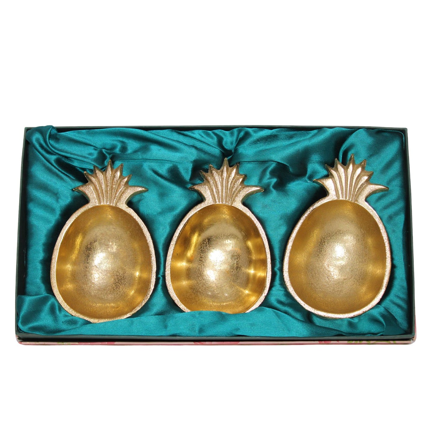 Navakrti Gold Toned Pineapple Shape Serving Bowl Set of 3 | Aluminium Decorative Dry Fruit & Snack Serving Platter with Gift Box