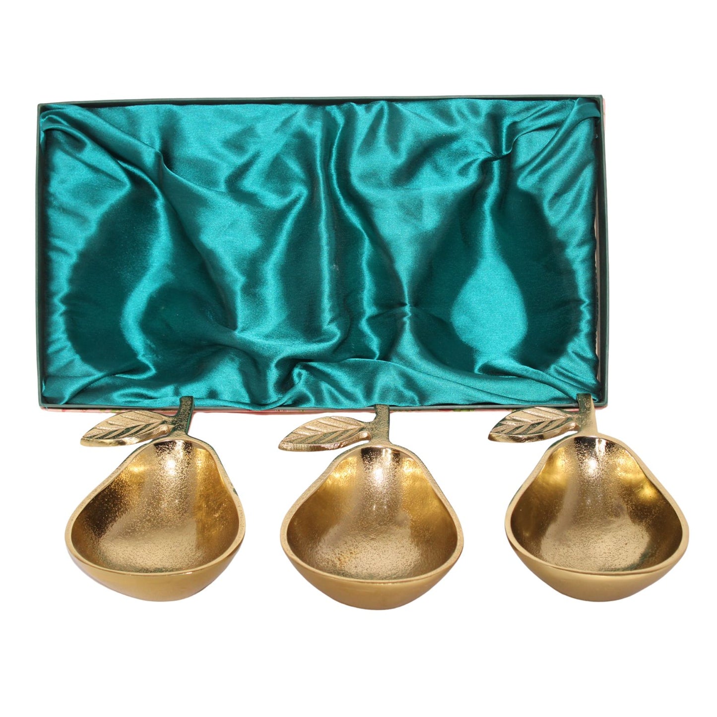 Navakrti Gold Toned Pear Shape Serving Bowls Set of 3 | Aluminum Decorative Dry Fruit & Snacks Serving Platter with Gift Box