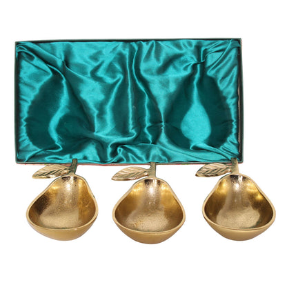 Navakrti Gold Toned Pear Shape Serving Bowls Set of 3 | Aluminum Decorative Dry Fruit & Snacks Serving Platter with Gift Box