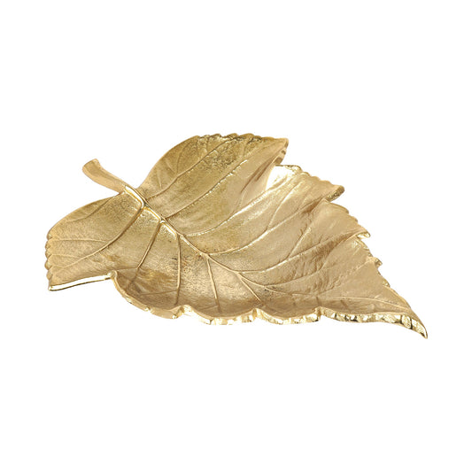 Leaf of Elegance: Golden Metal Tray