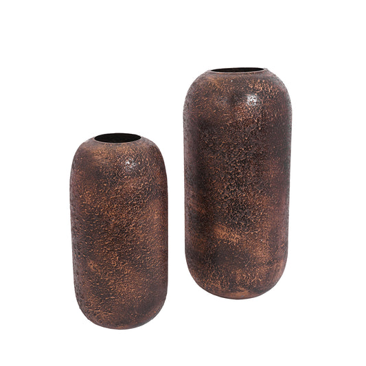 Black copper and golden glass vase set styled with pampas grass for living room décor