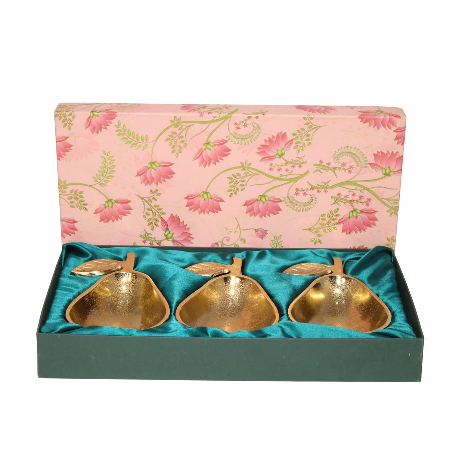 Navakrti Gold Toned Pear Shape Serving Bowls Set of 3 | Aluminum Decorative Dry Fruit & Snacks Serving Platter with Gift Box