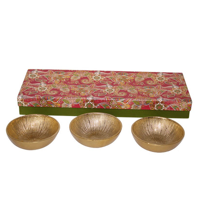 Navakrti Gold Toned Metal Serving Bowl Set of 3 | Aluminium Decorative Dry Fruit Bowls | Luxury Table Décor & Gift Set