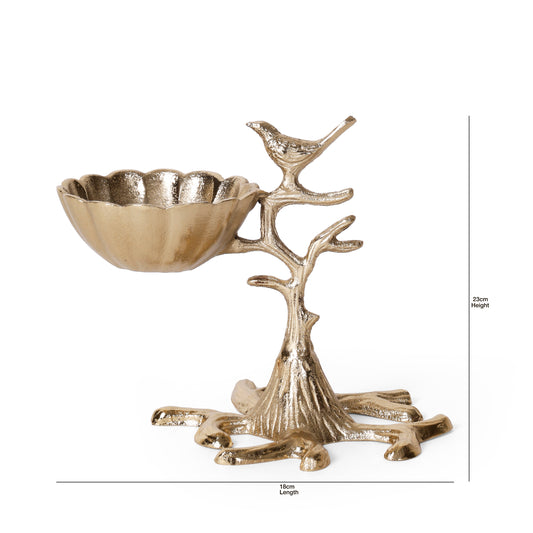Navakrti Gold Aluminium Bird Decorative Bowl Showpiece | Metal Casting Table Décor Accent | Luxury Center Table & Festive Gifting Item (23 CM Height)