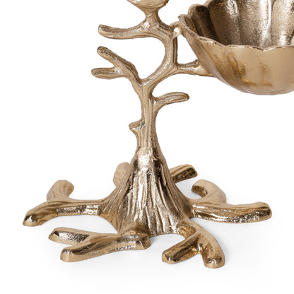 Navakrti Gold Aluminium Bird Decorative Bowl Showpiece | Metal Casting Table Décor Accent | Luxury Center Table & Festive Gifting Item (23 CM Height)