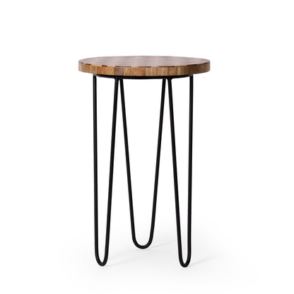 Wooden Resin Top Side Table with Metal Legs | Navakrti Decor