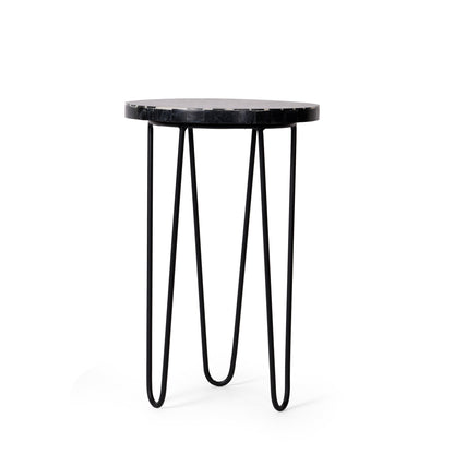Handcrafted Geometric Design Wooden Resin Top Side Table