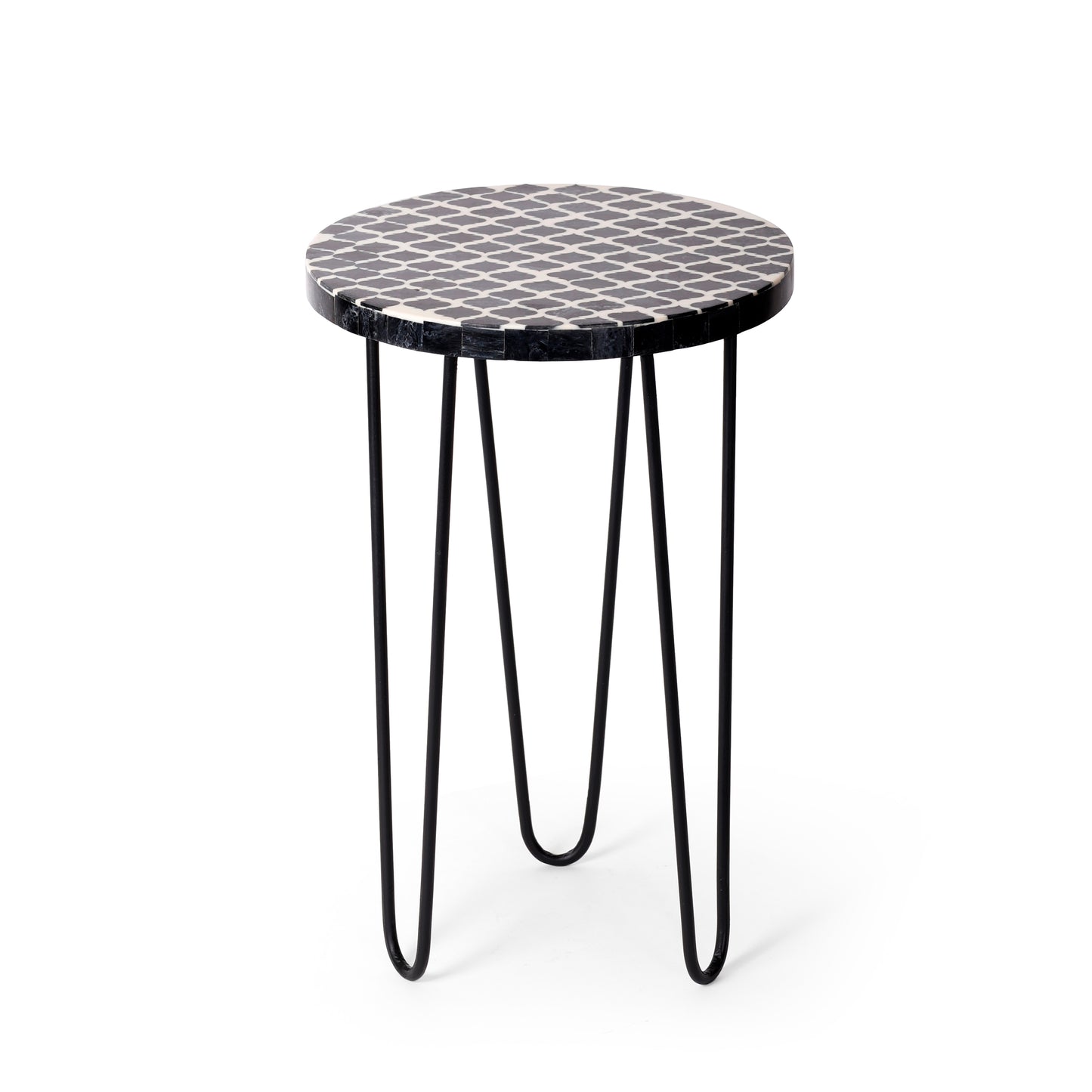 Handcrafted Geometric Design Wooden Resin Top Side Table