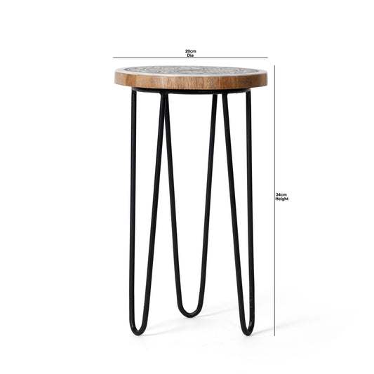 Plant Stand with Metal Legs with Handcrafted Round Design (20 cm Dia × 34 cm Height)