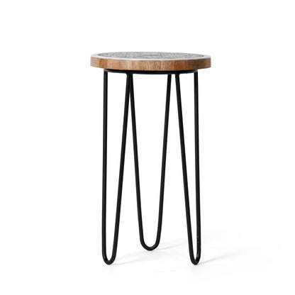 Plant Stand with Metal Legs with Handcrafted Round Design (20 cm Dia × 34 cm Height)