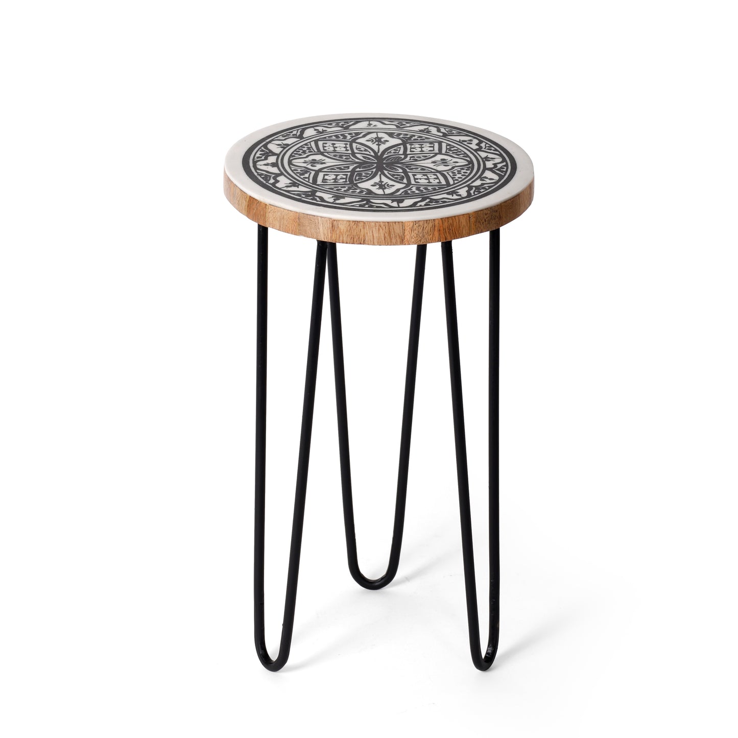 Plant Stand with Metal Legs with Handcrafted Round Design (20 cm Dia × 34 cm Height)