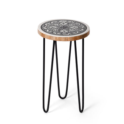 Plant Stand with Metal Legs with Handcrafted Round Design (20 cm Dia × 34 cm Height)