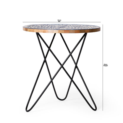 Handcrafted Wooden & Blue Resin Top Side Table