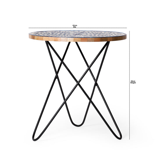 Handcrafted Wooden & Blue Resin Top Side Table