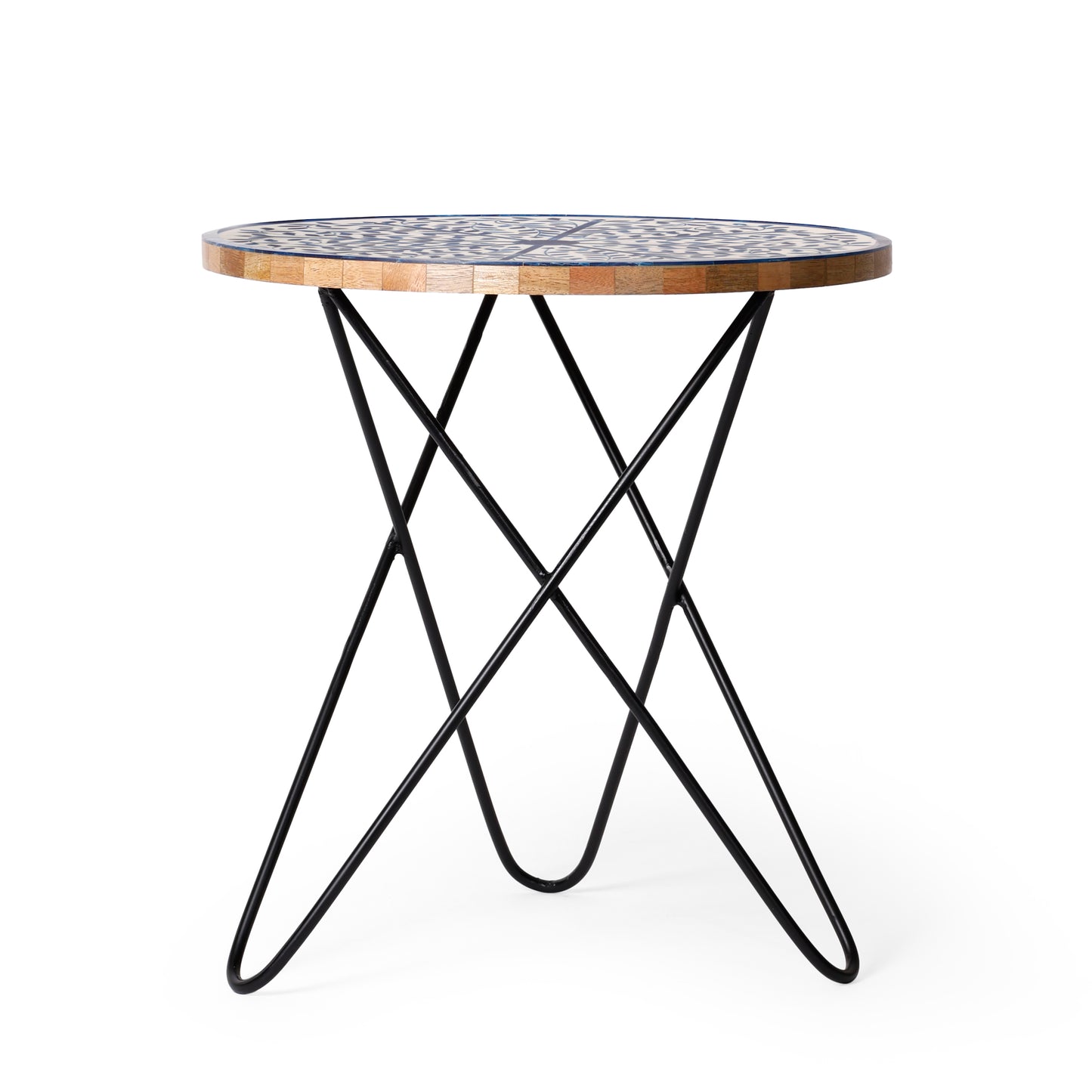 Handcrafted Wooden & Blue Resin Top Side Table