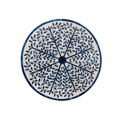 Handcrafted Wooden & Blue Resin Top Side Table