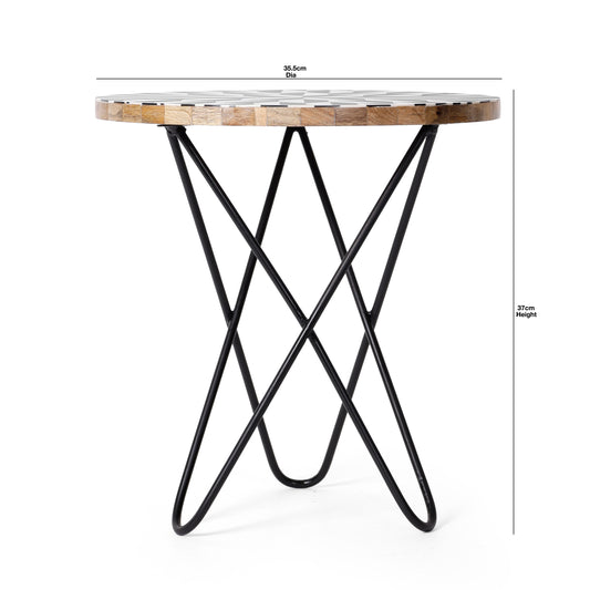 Handcrafted Wooden Side Table with Blue Resin Top