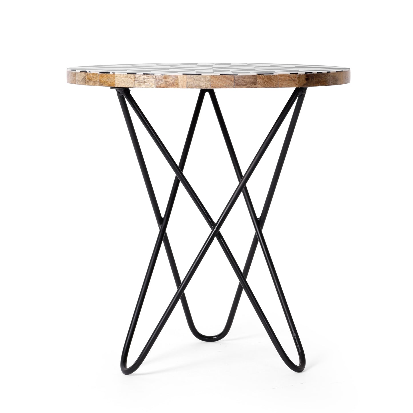 Handcrafted Wooden Side Table with Blue Resin Top