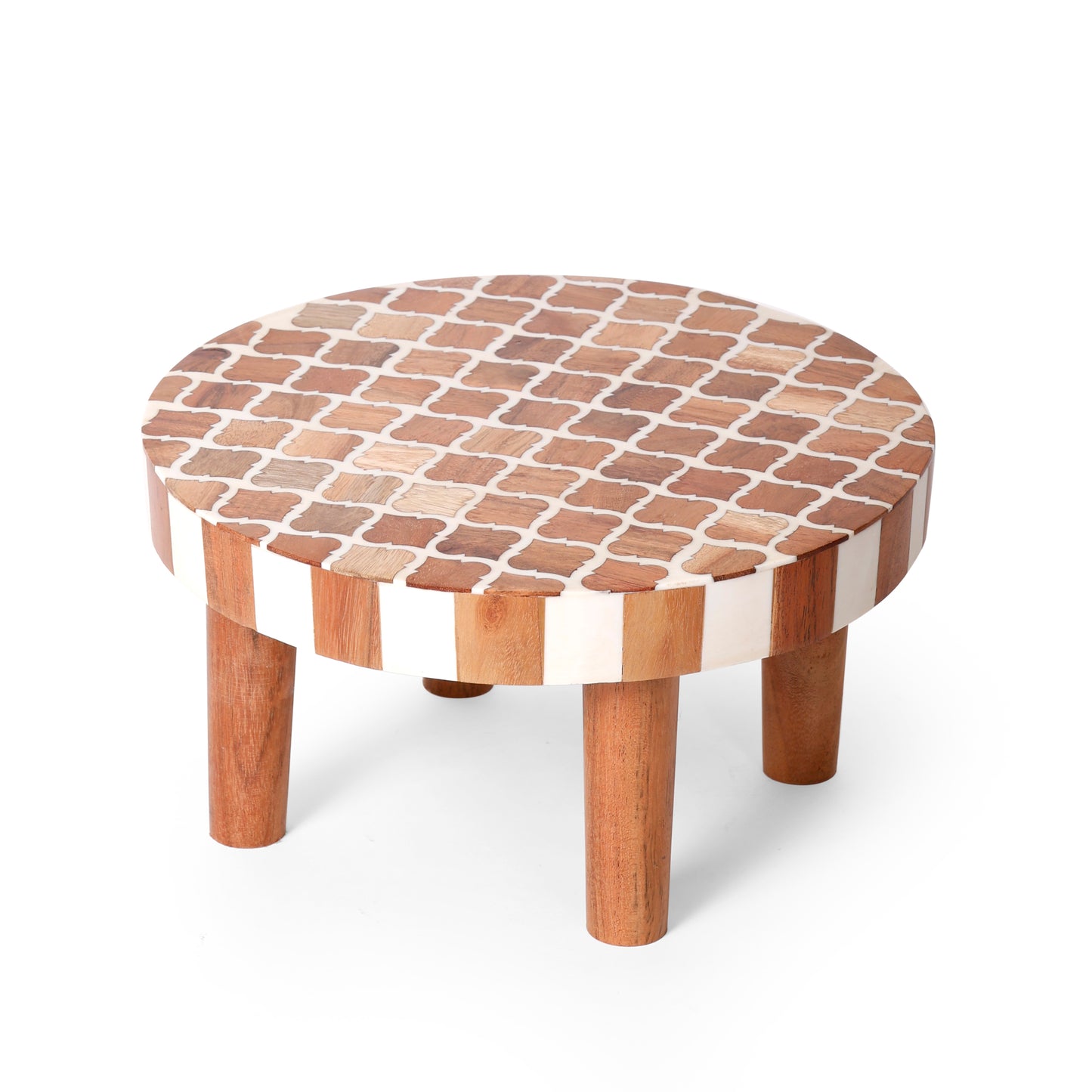 Handcrafted Wooden Low Side Table with Resin Inlay Top