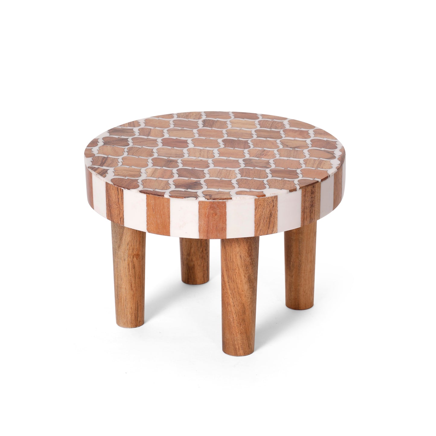 Handcrafted Wooden Mini Side Table with Resin Inlay Top