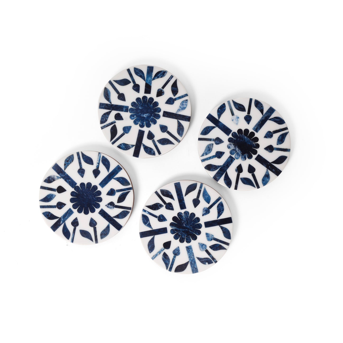 Indigo Bloom Resin Inlay Wooden Coaster Set (10 × 10 cm)