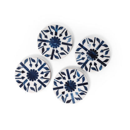 Indigo Bloom Resin Inlay Wooden Coaster Set (10 × 10 cm)