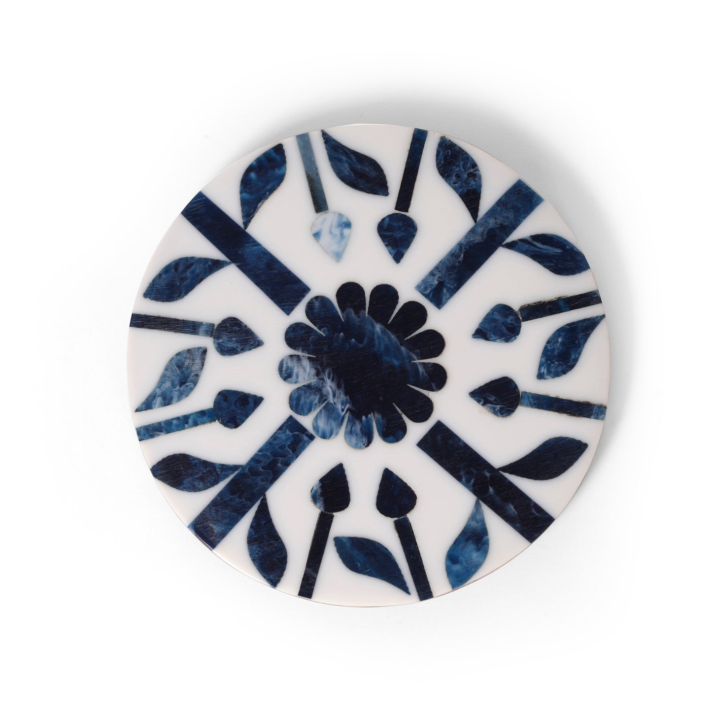 Indigo Bloom Resin Inlay Wooden Coaster Set (10 × 10 cm)