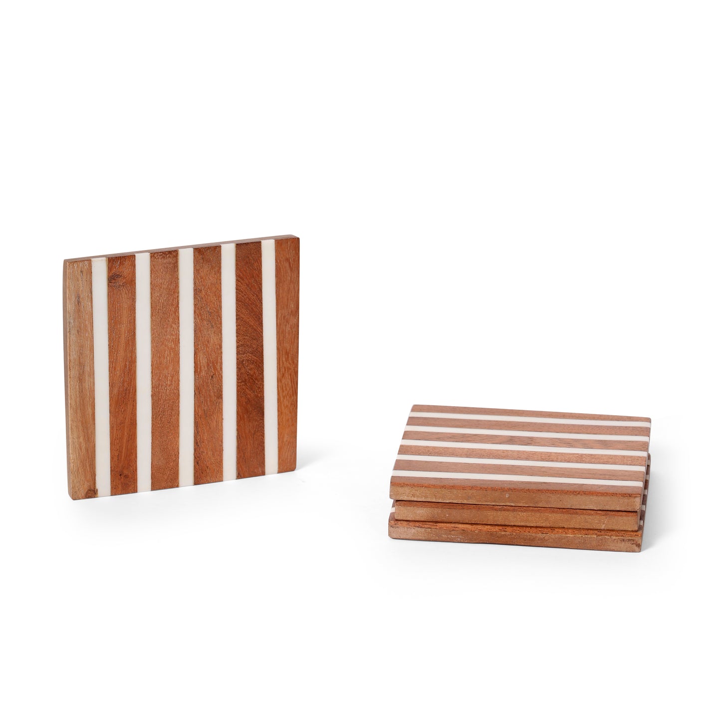 Linear Stripe Wooden & Resin Coaster (10 × 10 cm)