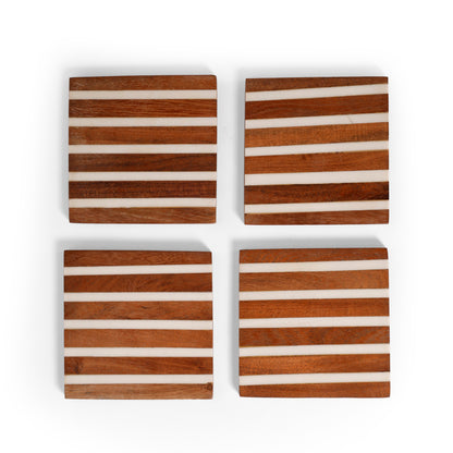 Linear Stripe Wooden & Resin Coaster (10 × 10 cm)